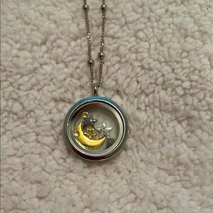 Silver and Gold Moon and Stars Pendant Necklace